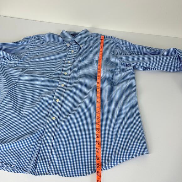 IZOD Gingham Shirt XL Mens Button Up Long Sleeves 100% Cotton Blue Check FLAW - Picture 10 of 12